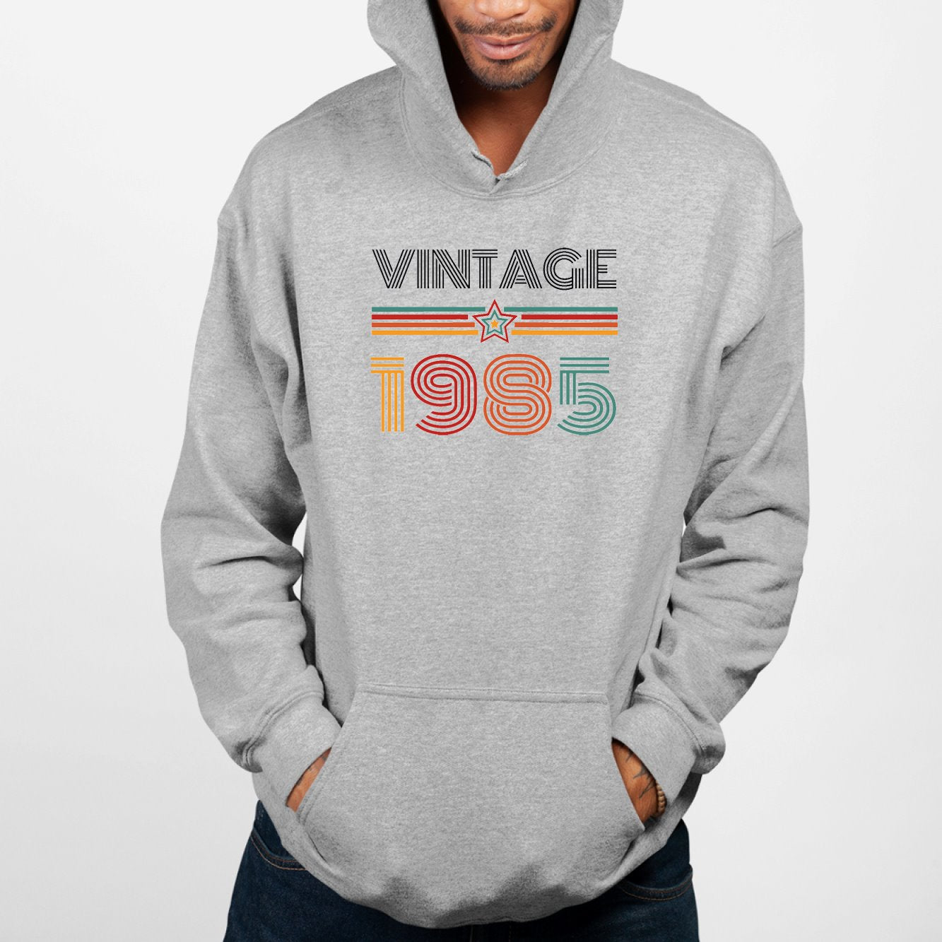 Sweat Capuche Adulte Vintage année 1985 Gris