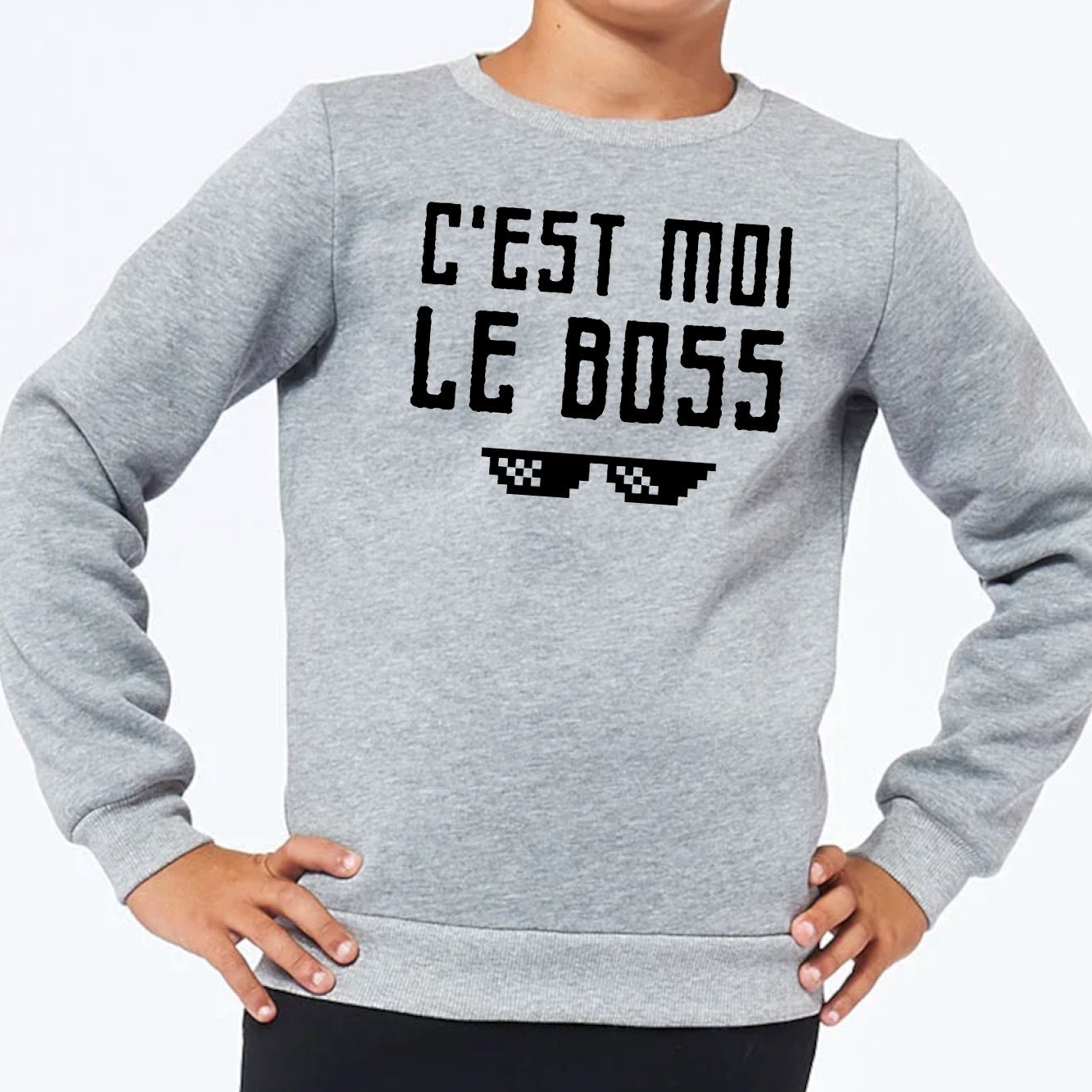 Sweat Enfant C'est moi le boss Gris