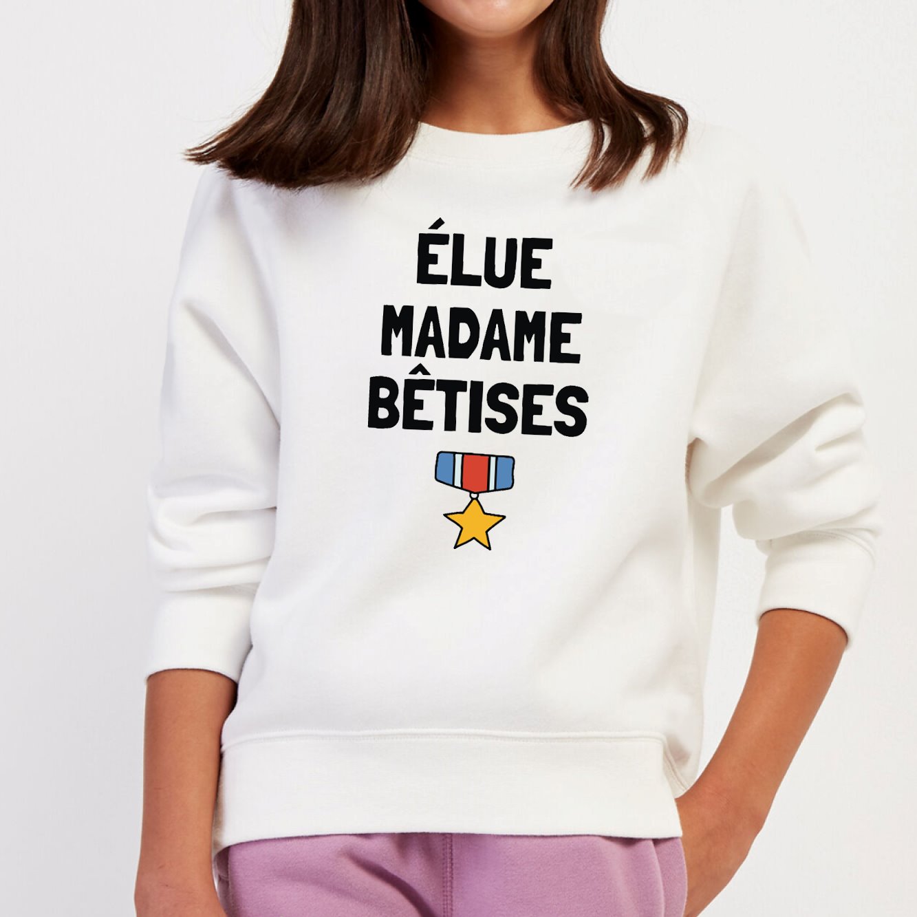 Sweat Enfant Élue madame bêtises Blanc