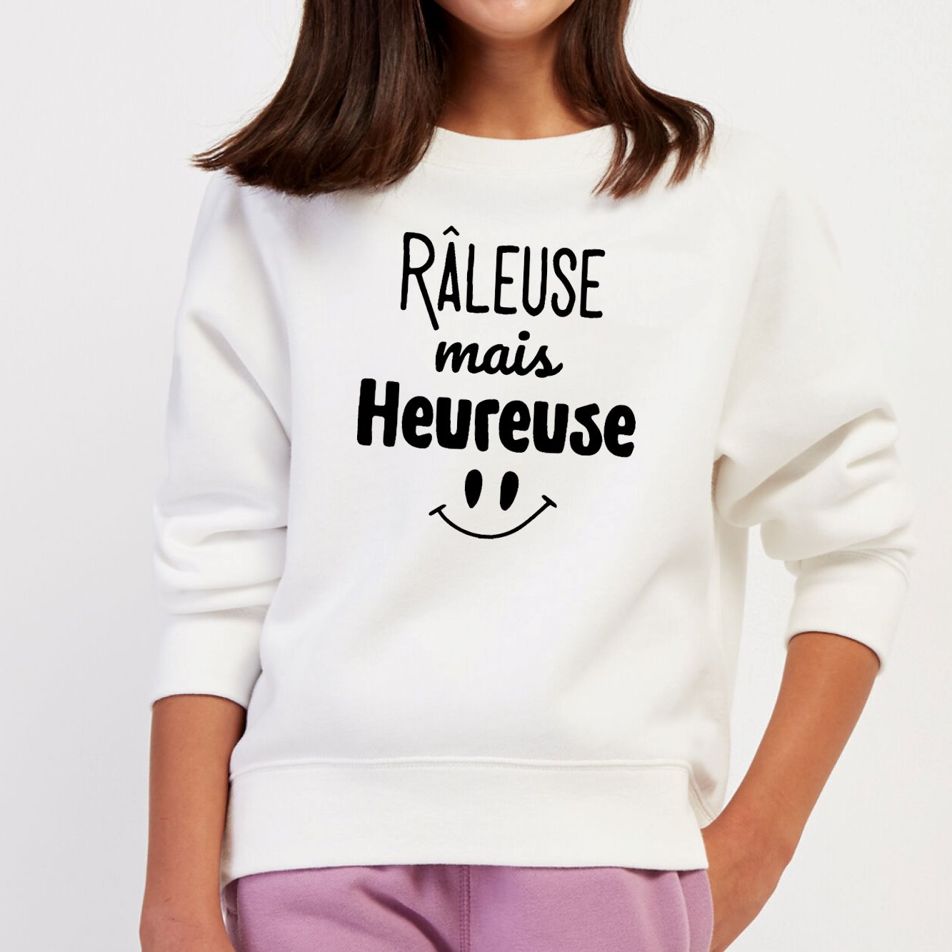 Sweat Enfant Râleuse mais heureuse Blanc