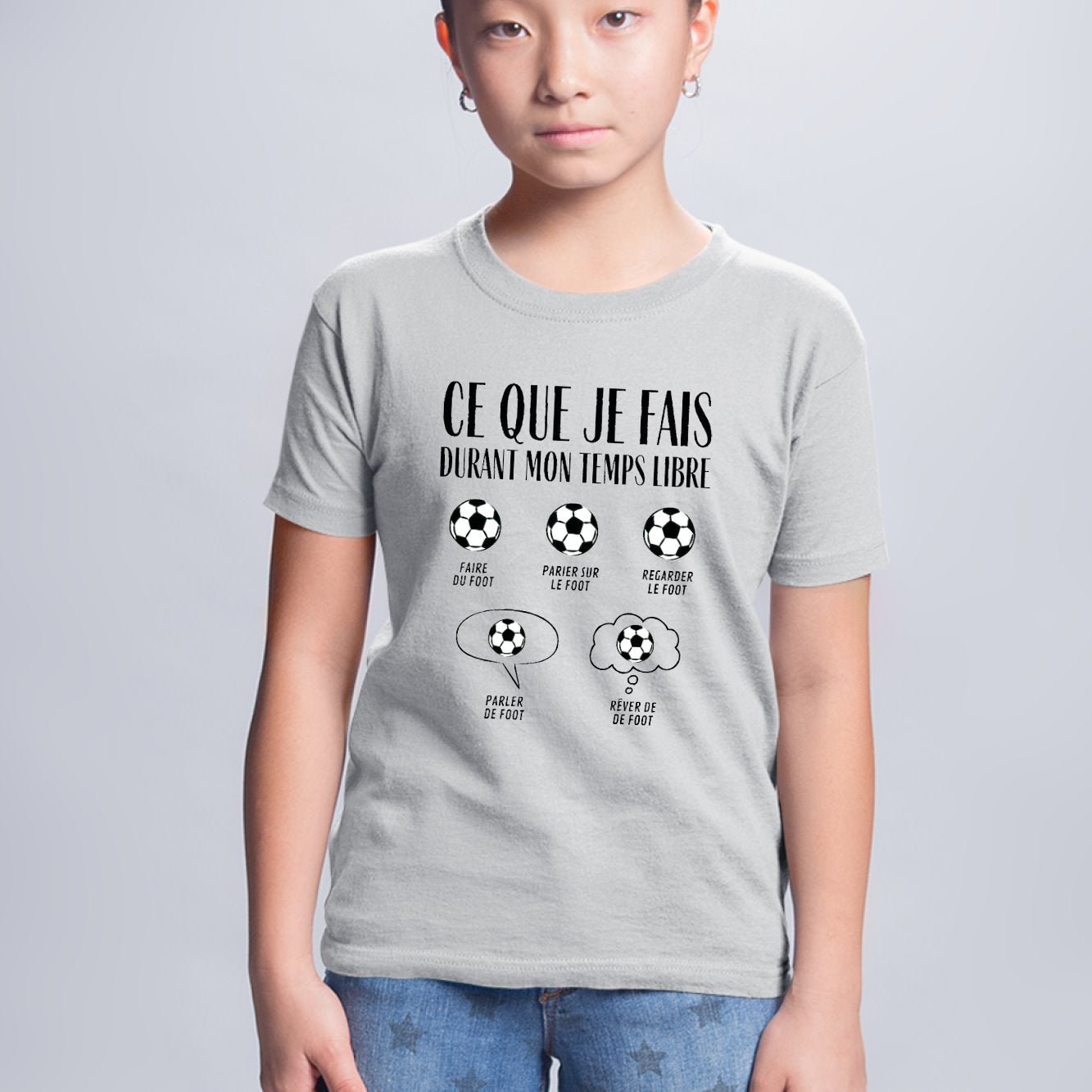 T-Shirt Enfant Ce que je fais durant mon temps libre Foot Gris