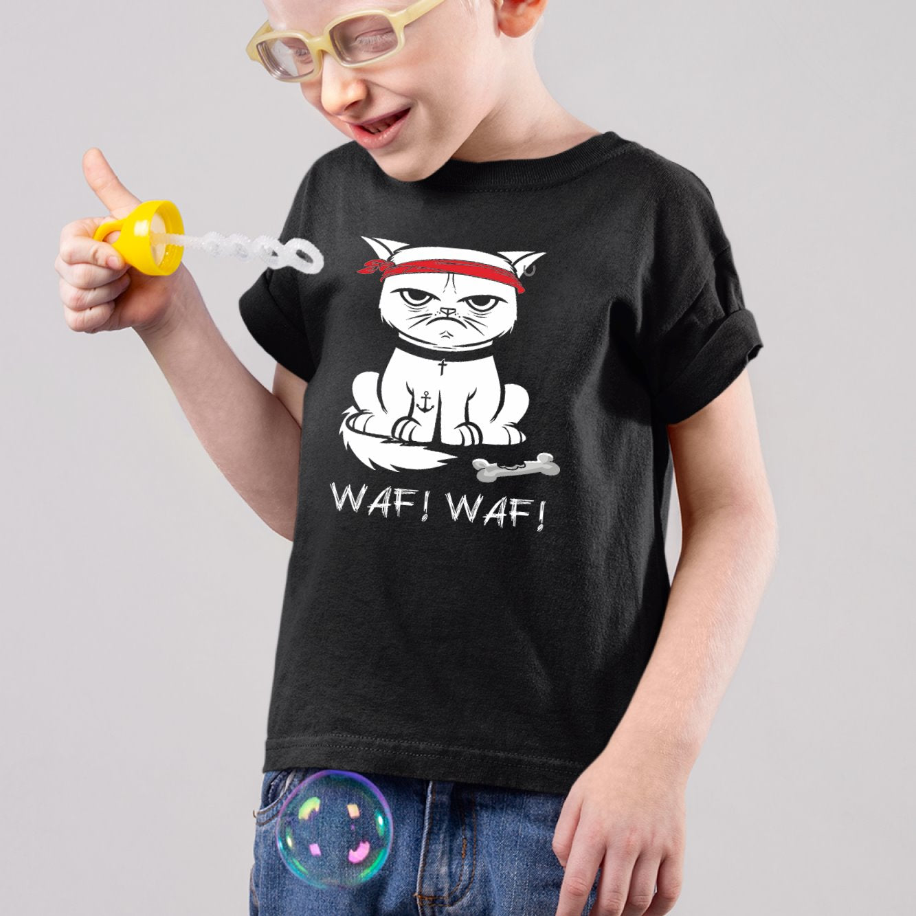 T-Shirt Enfant Chat bad boy Noir