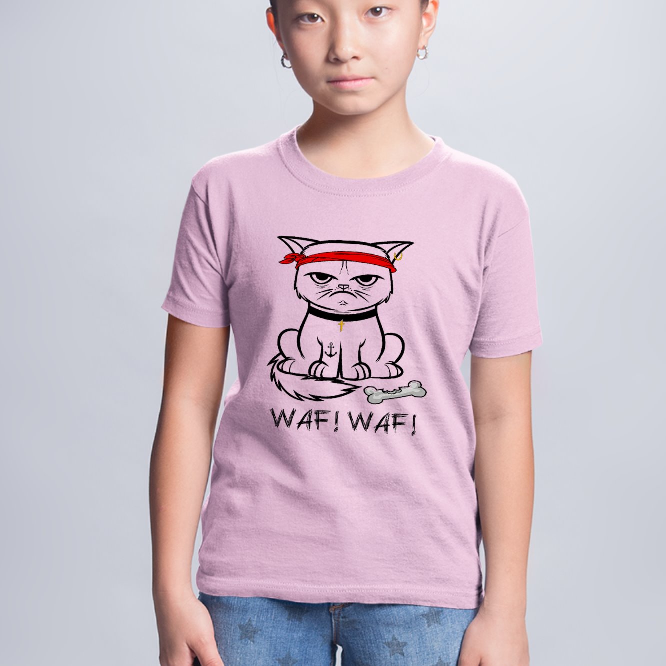 T-Shirt Enfant Chat bad boy Rose