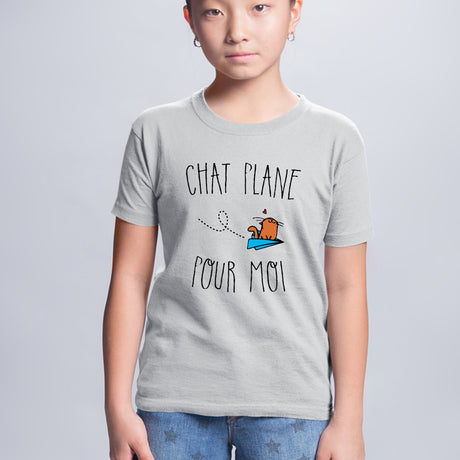 T-Shirt Enfant Chat plane pour moi Gris
