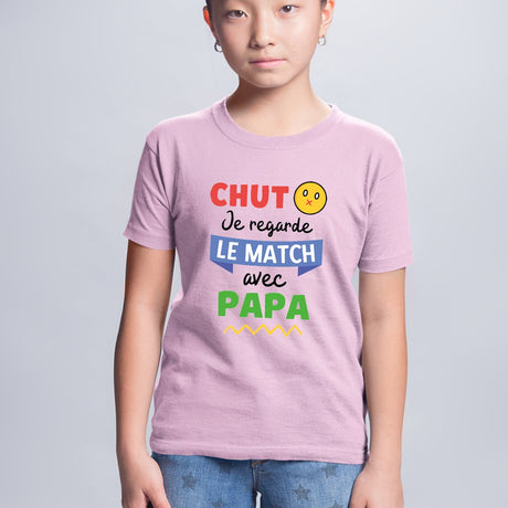 T-Shirt Enfant Chut je regarde le match avec papa Rose