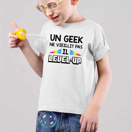 T-Shirt Enfant Geek level-up Blanc