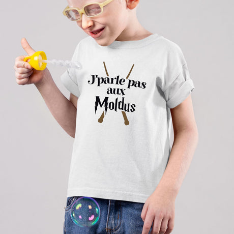 T-Shirt Enfant J'parle pas aux Moldus Blanc