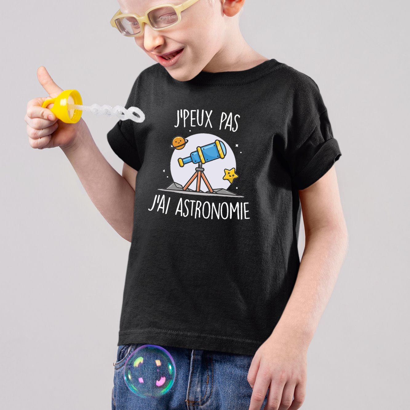 T-Shirt Enfant J'peux pas j'ai astronomie Noir