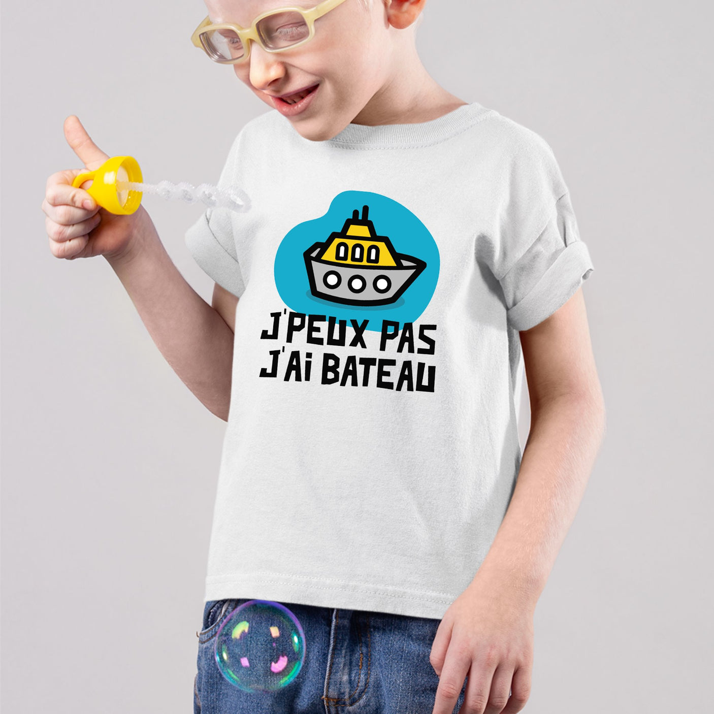 T-Shirt Enfant J'peux pas j'ai bateau Blanc