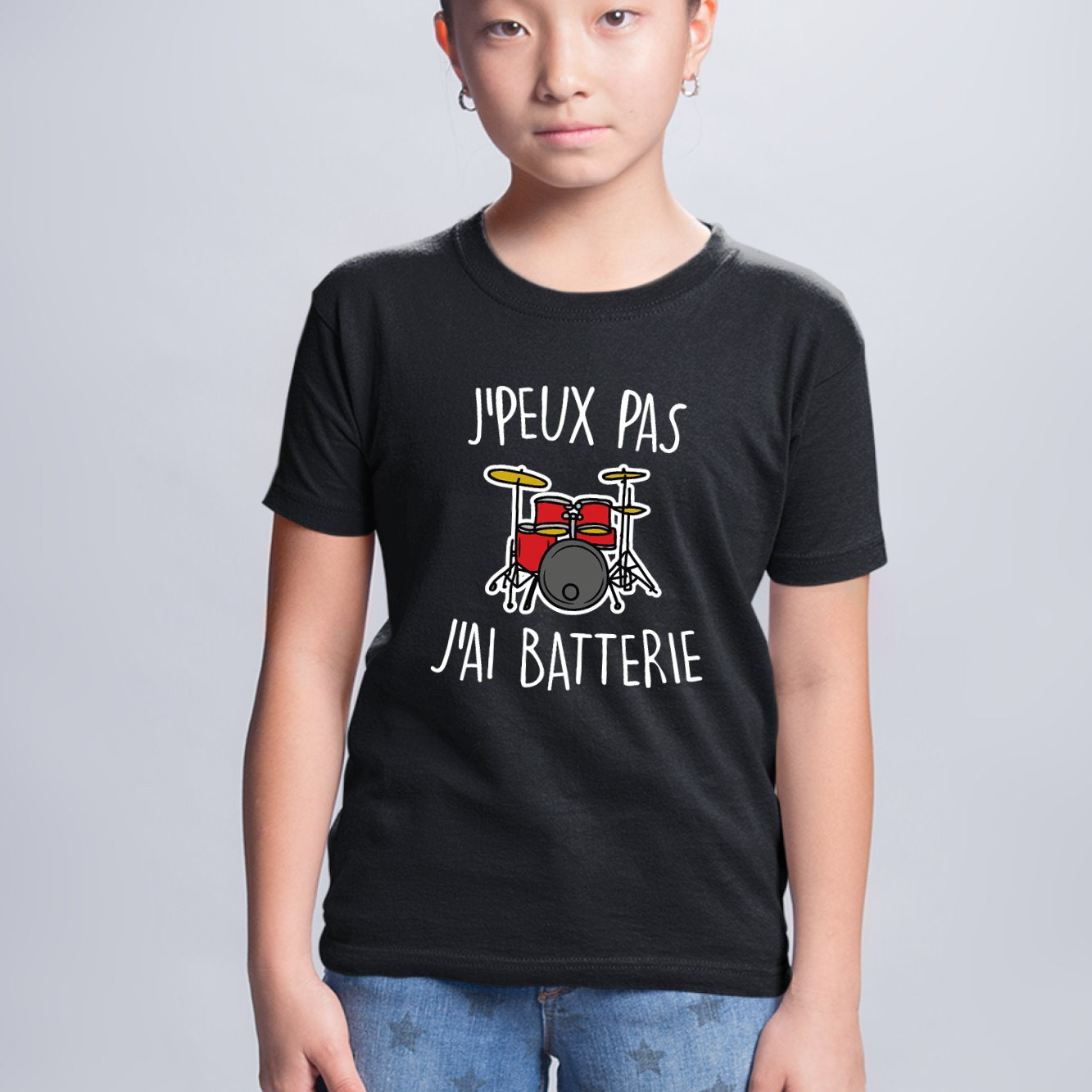 T-Shirt Enfant J'peux pas j'ai batterie Noir