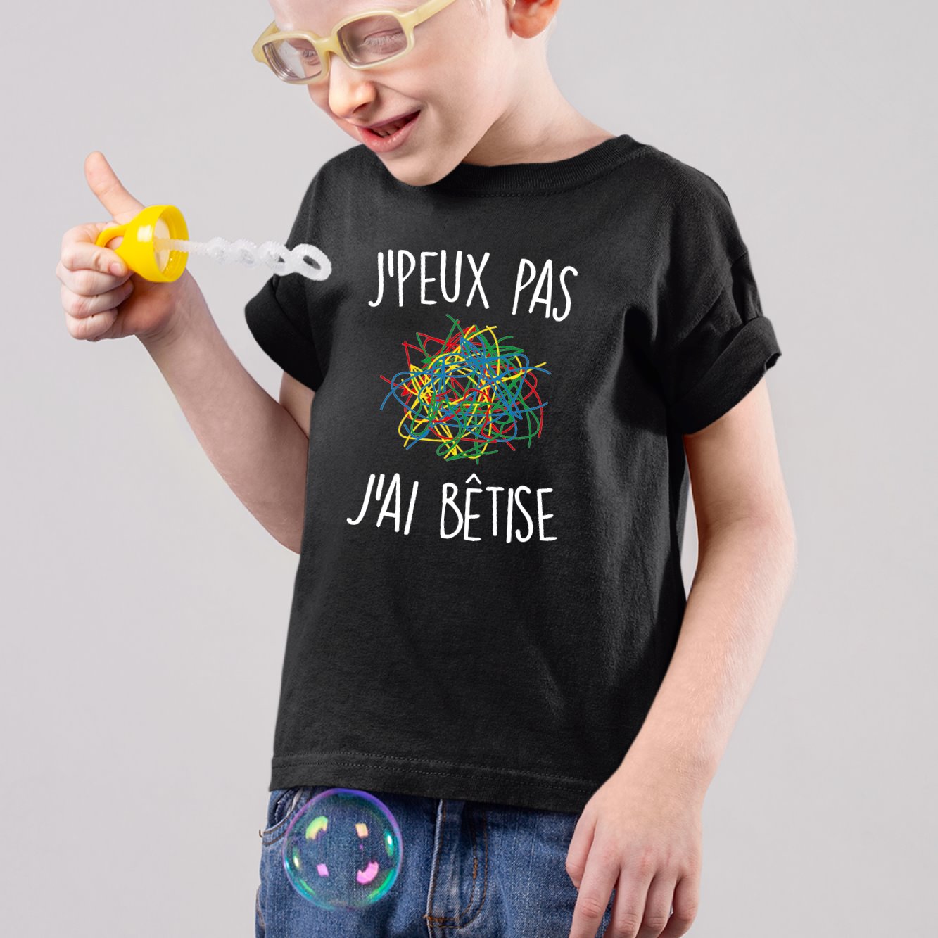 T-Shirt Enfant J'peux pas j'ai bêtise Noir