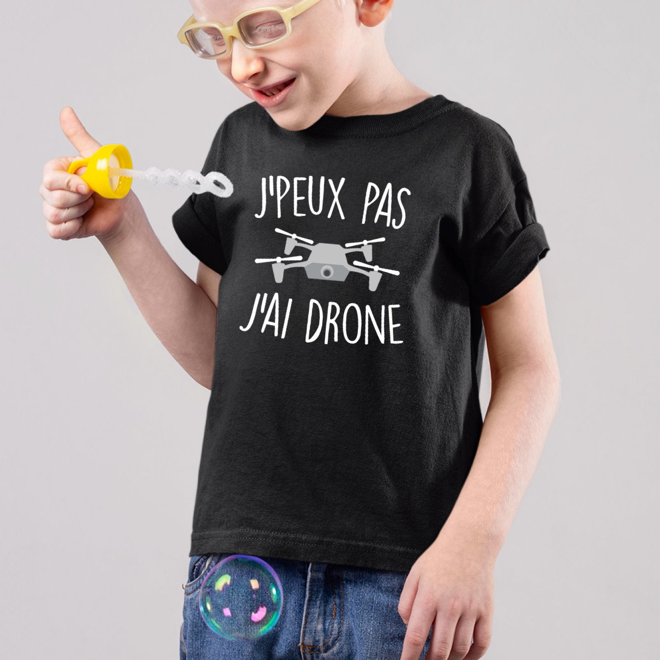 T-Shirt Enfant J'peux pas j'ai drone Noir