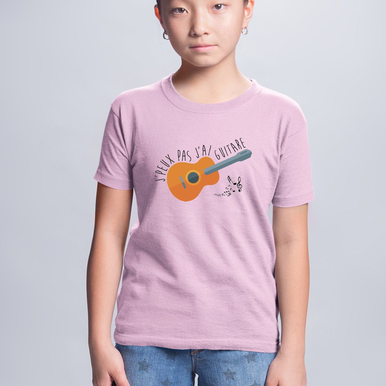 T-Shirt Enfant J'peux pas j'ai guitare Rose