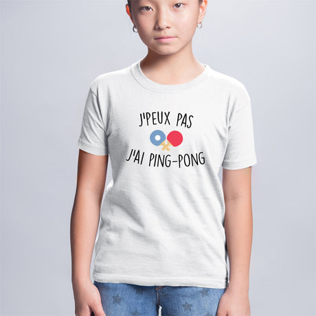 T-Shirt Enfant J'peux pas j'ai ping-pong Blanc