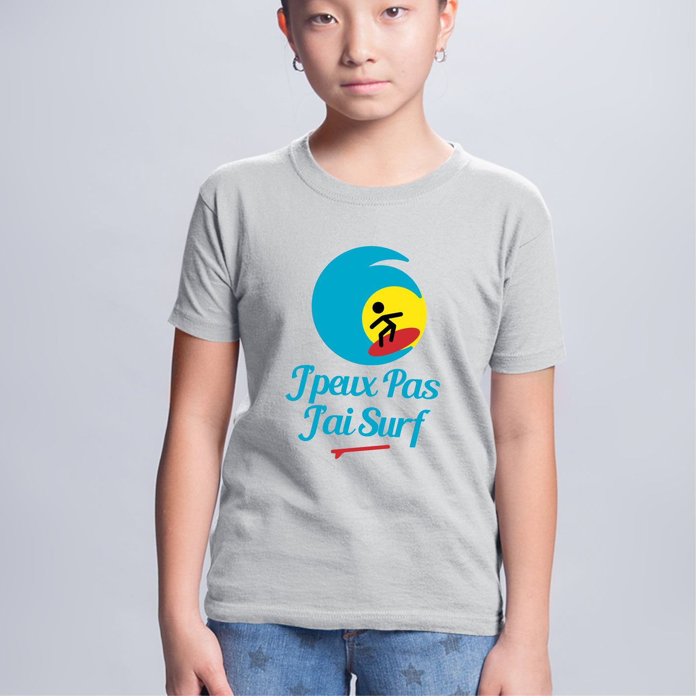T-Shirt Enfant J'peux pas j'ai surf Gris