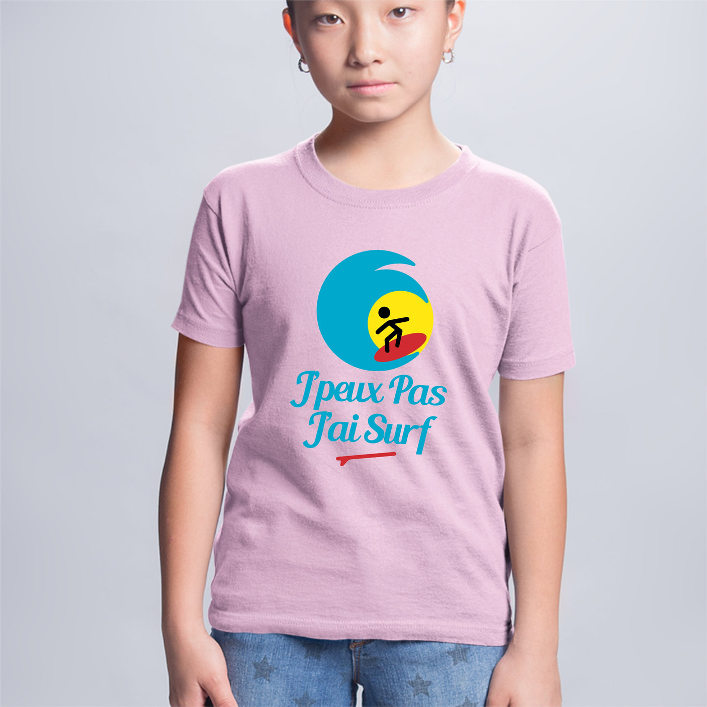 T-Shirt Enfant J'peux pas j'ai surf Rose