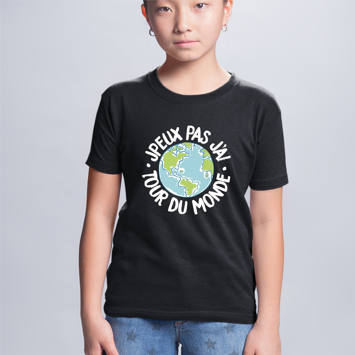 T-Shirt Enfant J'peux pas j'ai tour du monde Noir