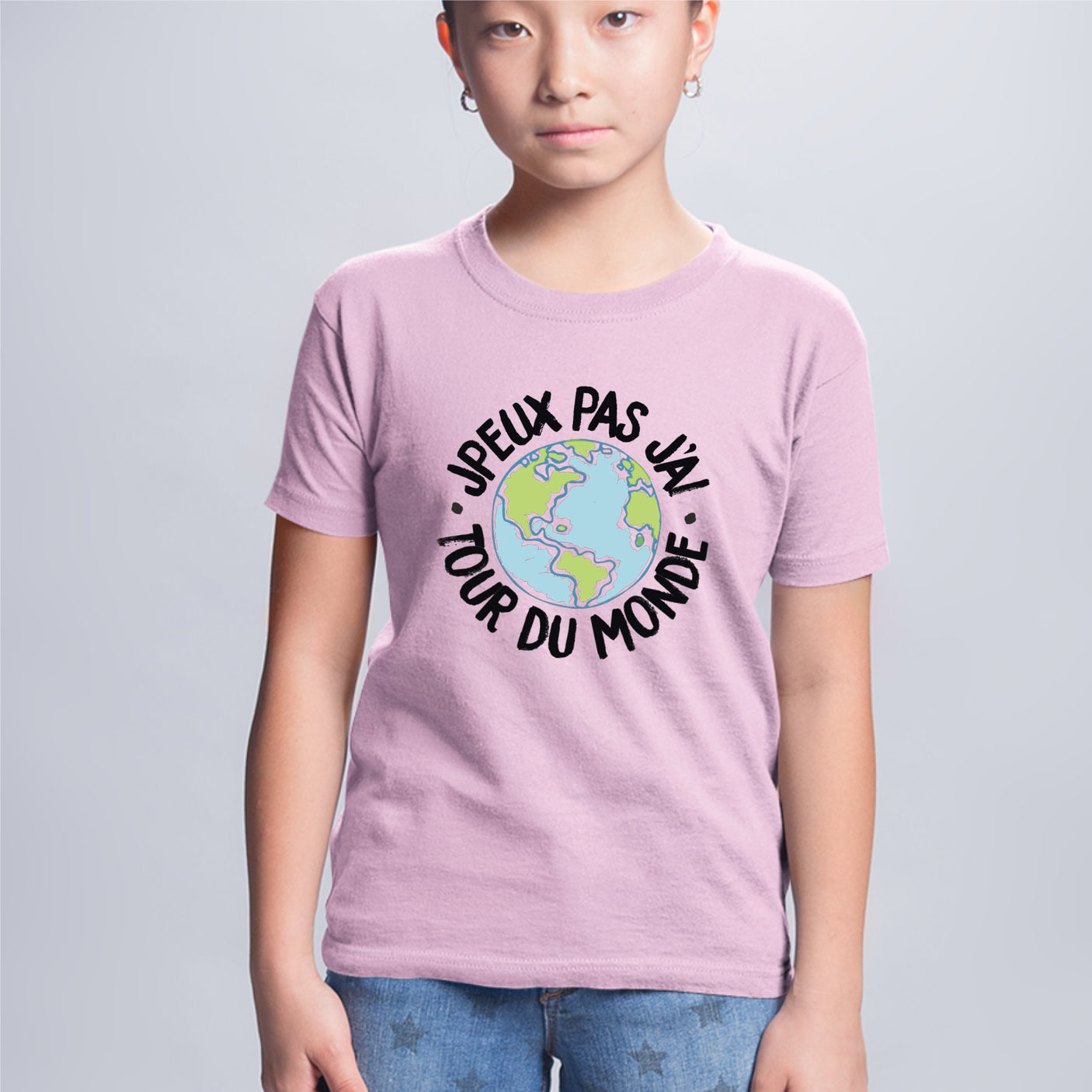 T-Shirt Enfant J'peux pas j'ai tour du monde Rose