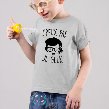 T-Shirt Enfant J'peux pas je geek Gris