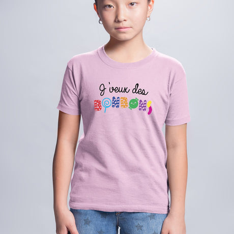 T-Shirt Enfant J'veux des bonbons Rose