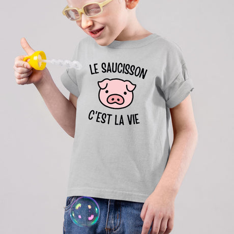 T-Shirt Enfant Le saucisson c'est la vie Gris