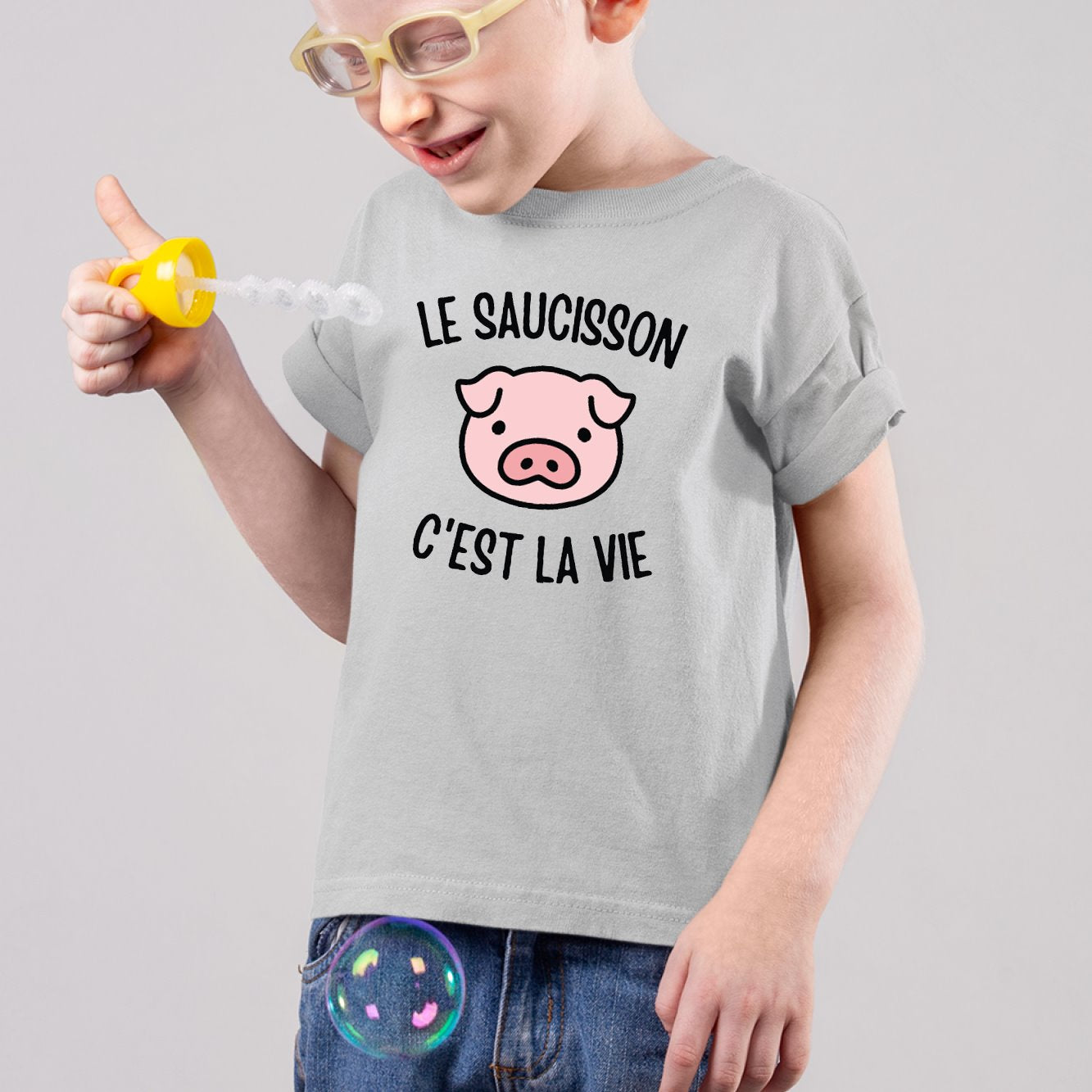 T-Shirt Enfant Le saucisson c'est la vie Gris