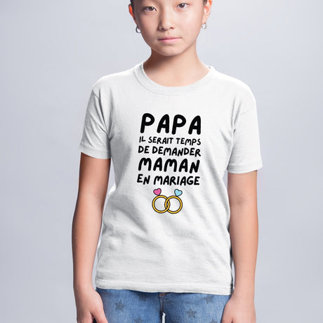 T-Shirt Enfant Papa demande en mariage maman Blanc