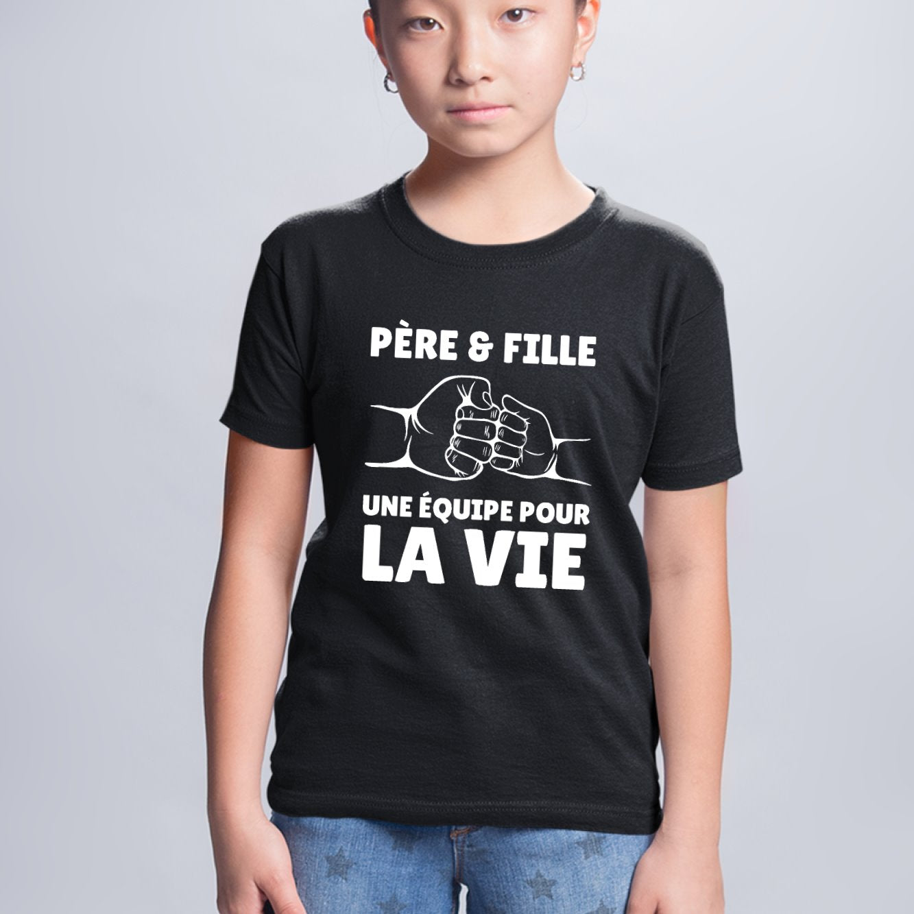 T-Shirt Enfant Père et fille une équipe pour la vie Noir