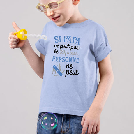 T-Shirt Enfant Si papa ne peut pas pas le réparer Bleu