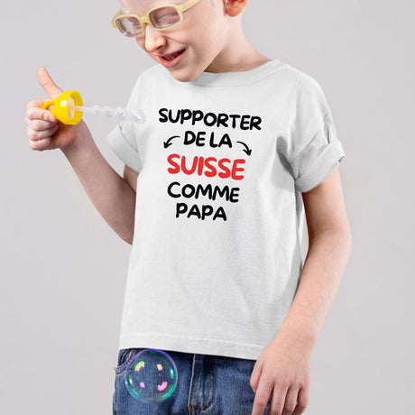 T-Shirt Enfant Supporter de la Suisse comme papa Blanc