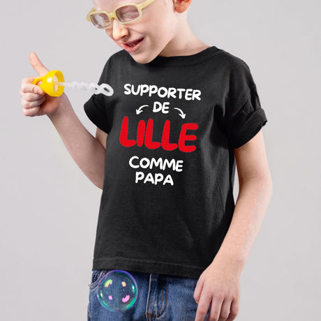 T-Shirt Enfant Supporter de Lille comme papa Noir