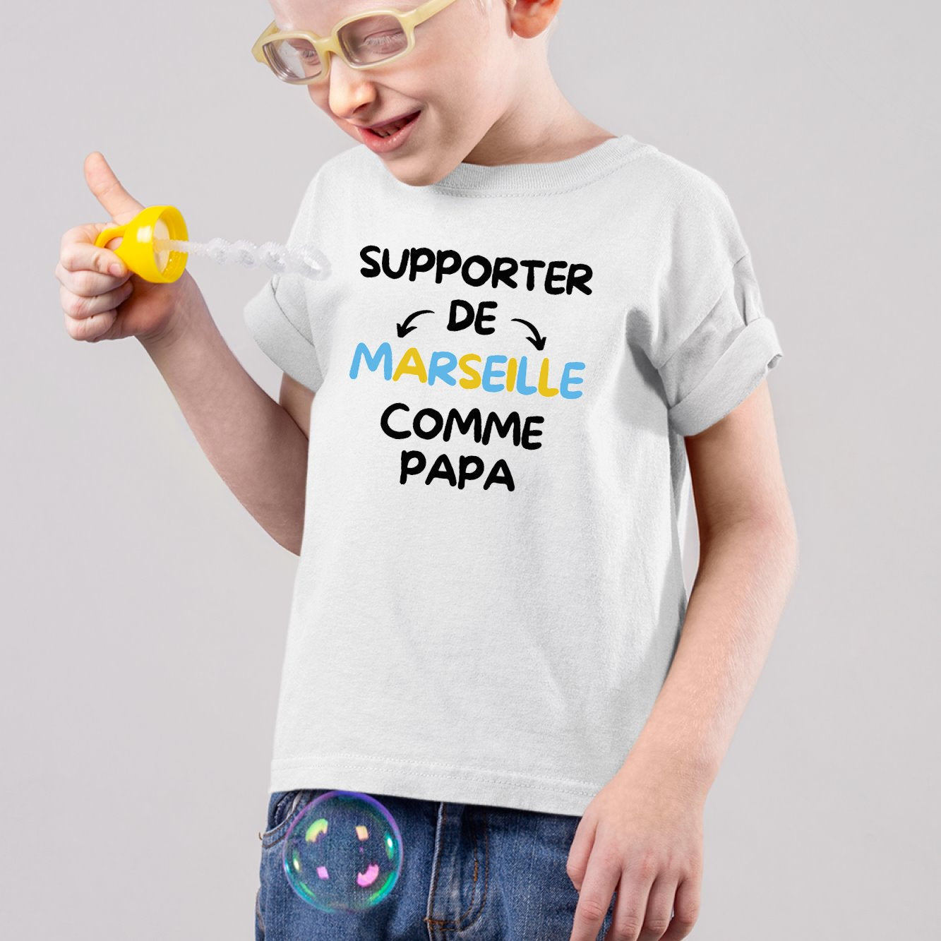 T-Shirt Enfant Supporter de Marseille comme papa Blanc