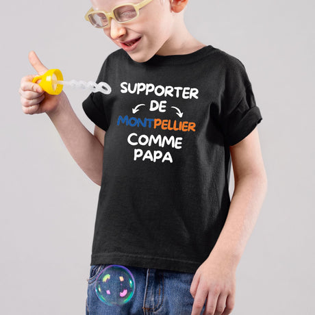 T-Shirt Enfant Supporter de Montpellier comme papa Noir