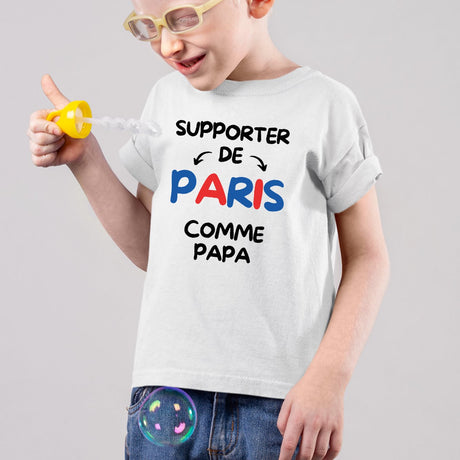 T-Shirt Enfant Supporter de Paris comme papa Blanc
