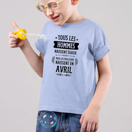T-Shirt Enfant Tous les hommes naissent égaux les meilleurs en avril Bleu