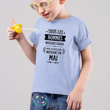 T-Shirt Enfant Tous les hommes naissent égaux les meilleurs en mai Bleu
