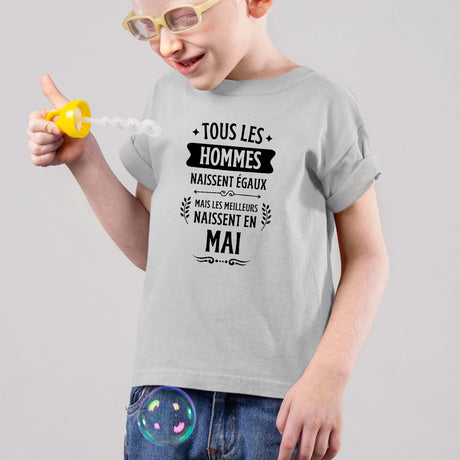 T-Shirt Enfant Tous les hommes naissent égaux les meilleurs en mai Gris