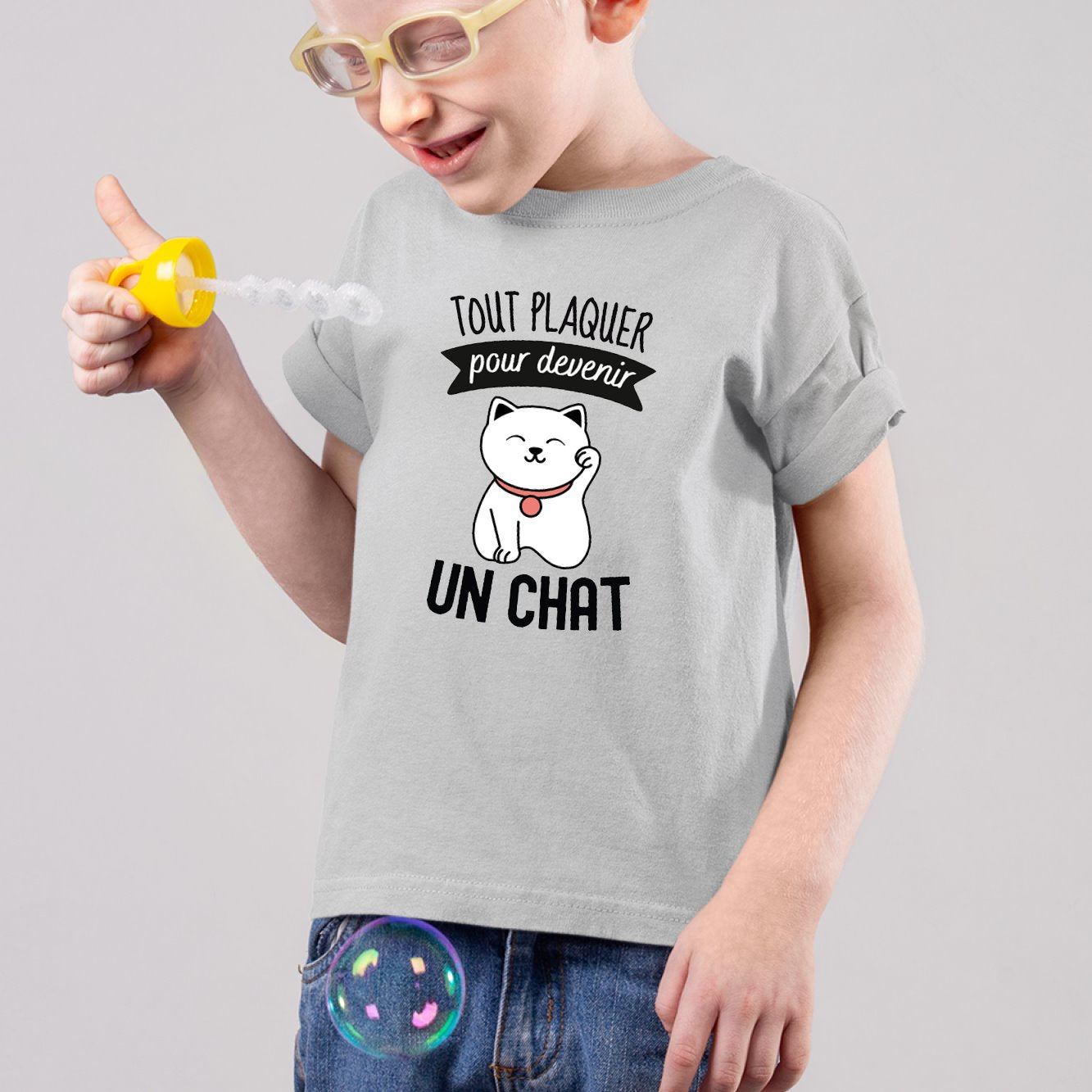 T-Shirt Enfant Tout plaquer pour devenir un chat Gris