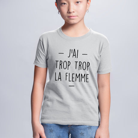 T-Shirt Enfant Trop la flemme Gris