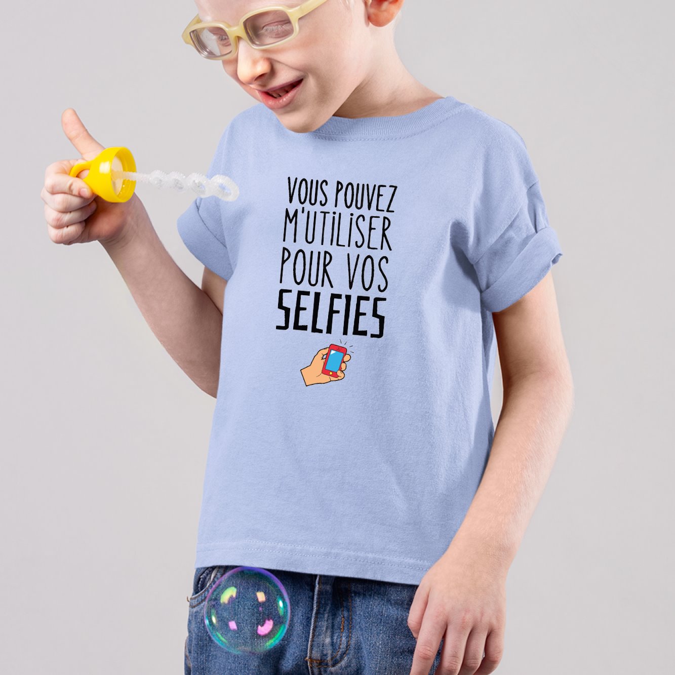 T-Shirt Enfant Vous pouvez m'utiliser pour vos selfies Bleu