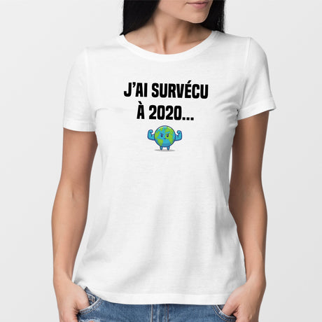 T-Shirt Femme J'ai survécu à 2020 Blanc