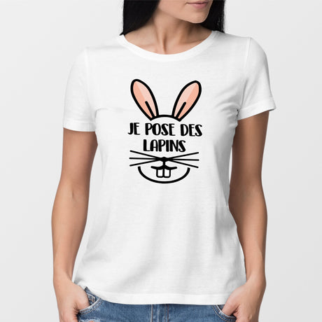 T-Shirt Femme Je pose des lapins Blanc