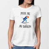 T-Shirt Femme J'peux pas j'ai biathlon Blanc