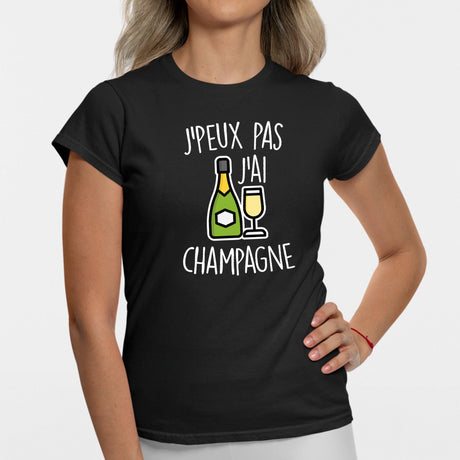 T-Shirt Femme J'peux pas j'ai champagne Noir