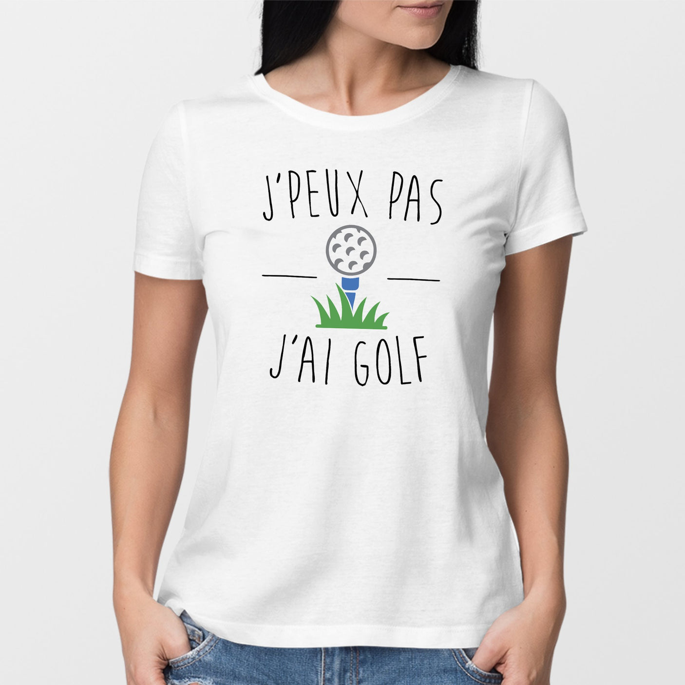 T-Shirt Femme J'peux pas j'ai golf Blanc