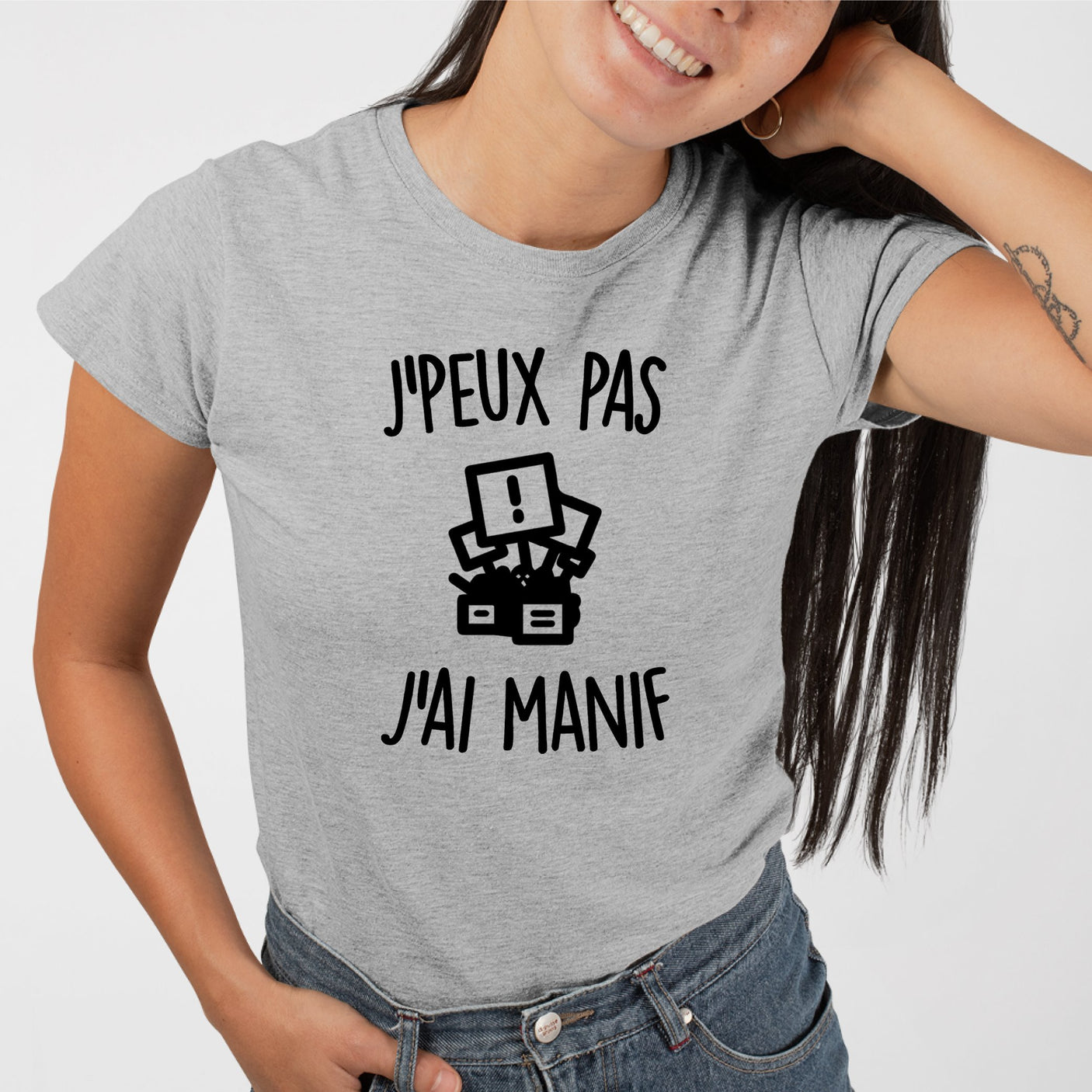 T-Shirt Femme J'peux pas j'ai manif Gris