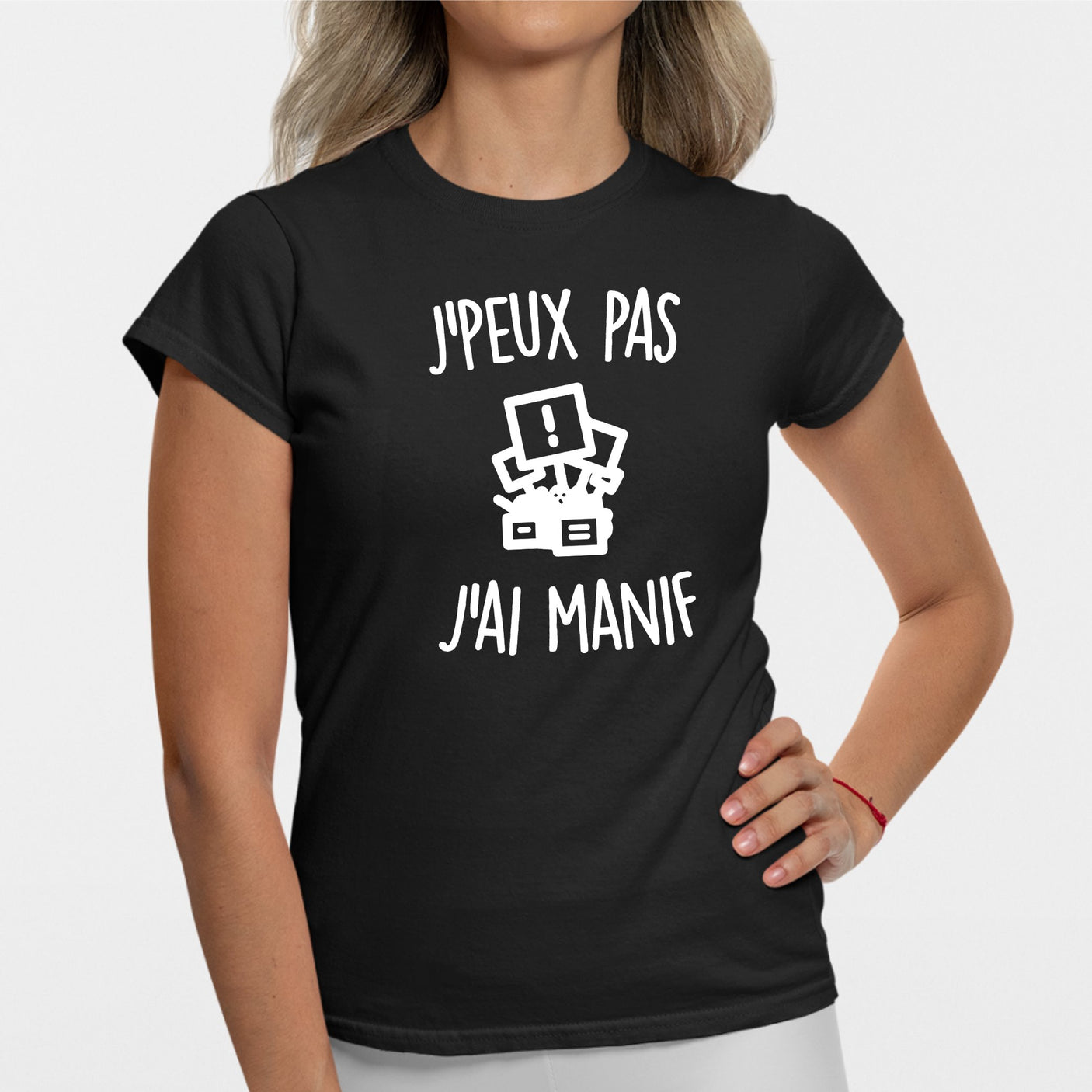 T-Shirt Femme J'peux pas j'ai manif Noir