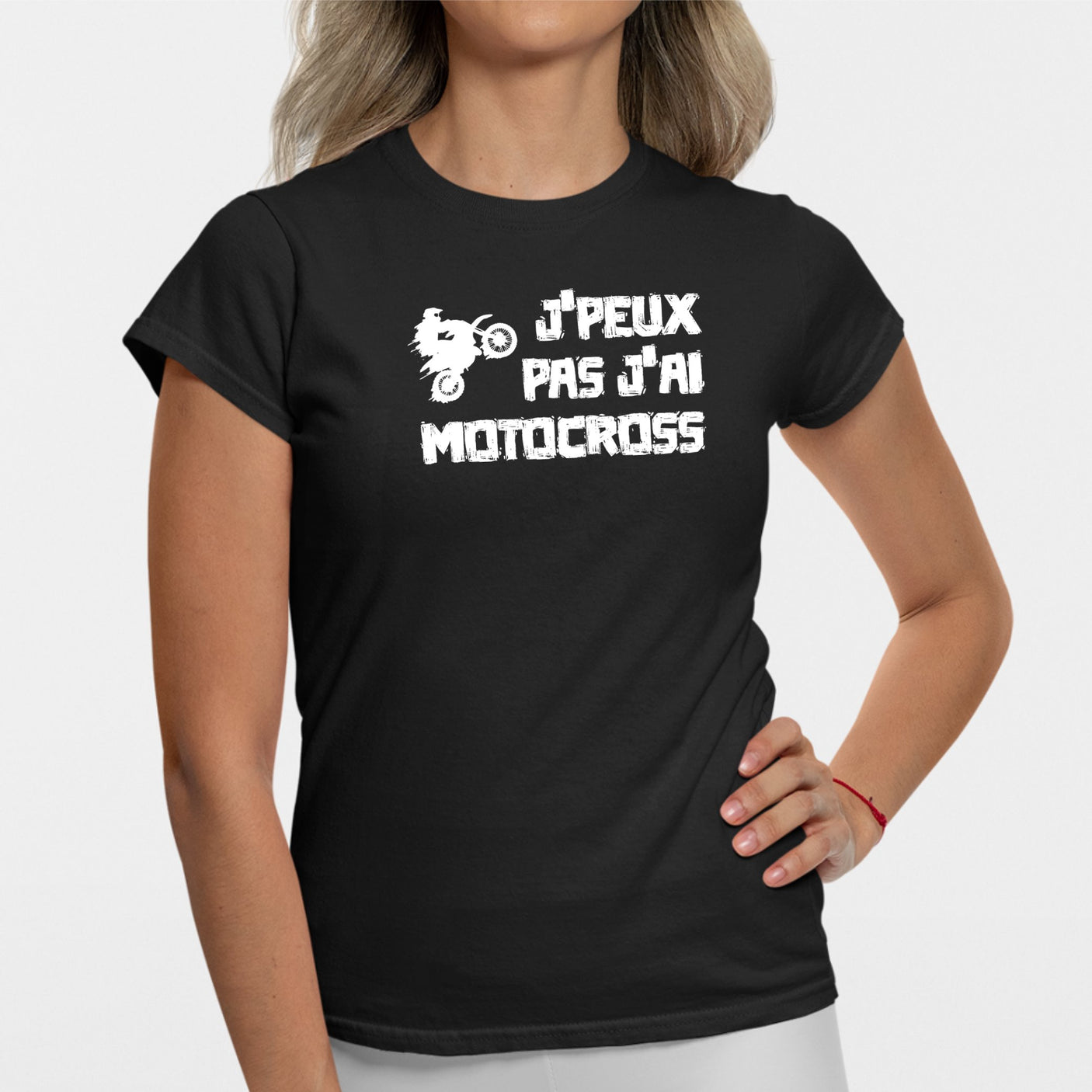 T-Shirt Femme J'peux pas j'ai motocross Noir