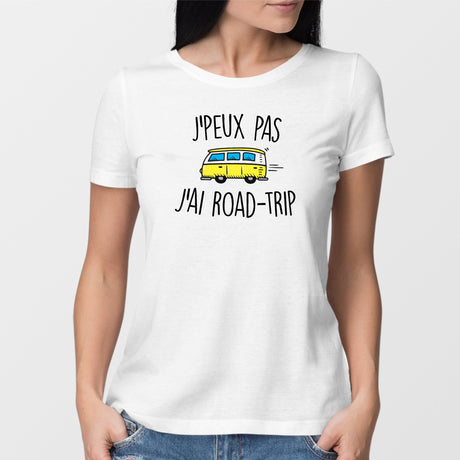 T-Shirt Femme J'peux pas j'ai road-trip Blanc