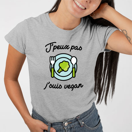 T-Shirt Femme J'peux pas j'suis vegan Gris